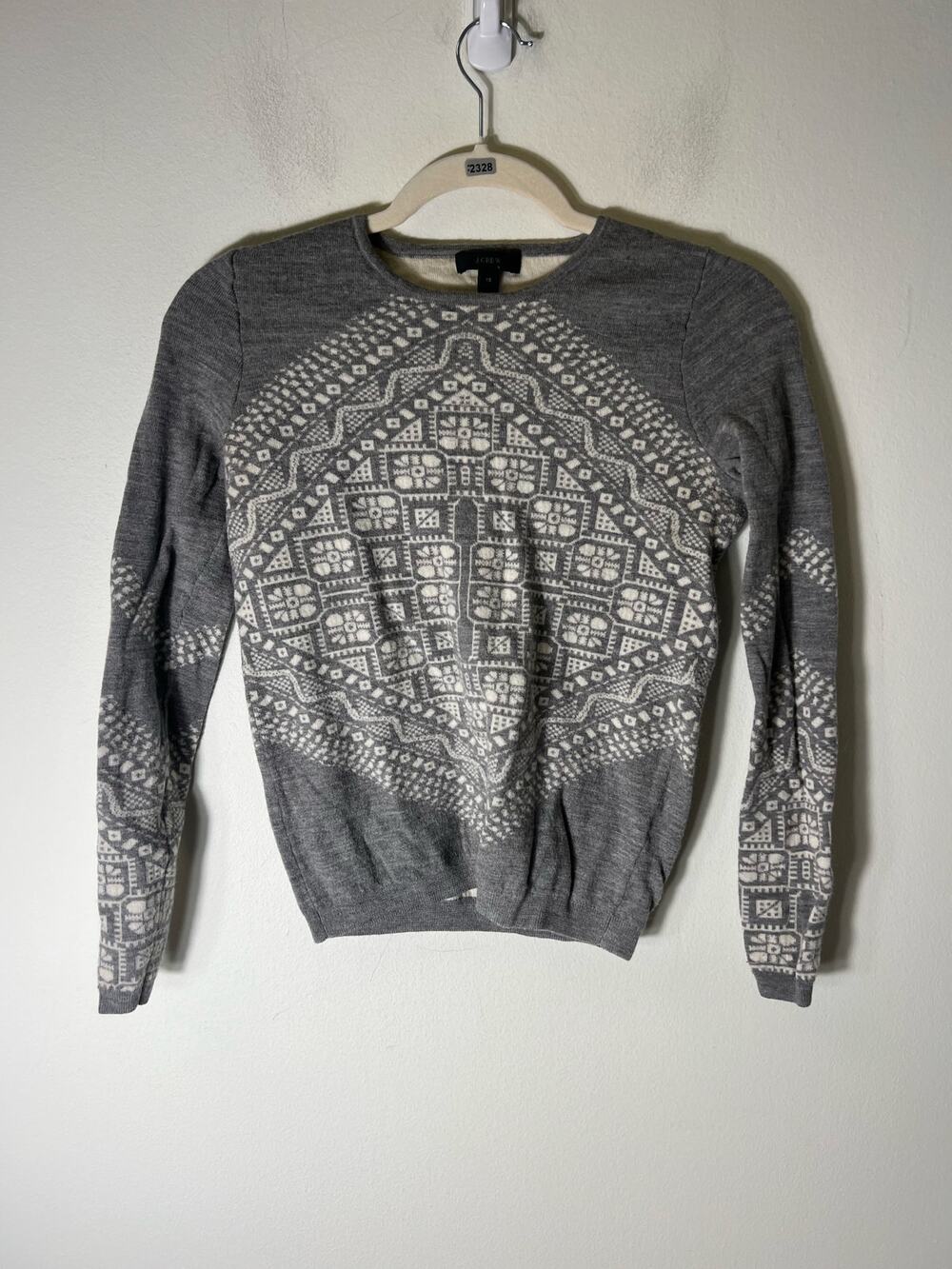 J Crew Gray and White Snowflake Pullover Sweater Sz XS